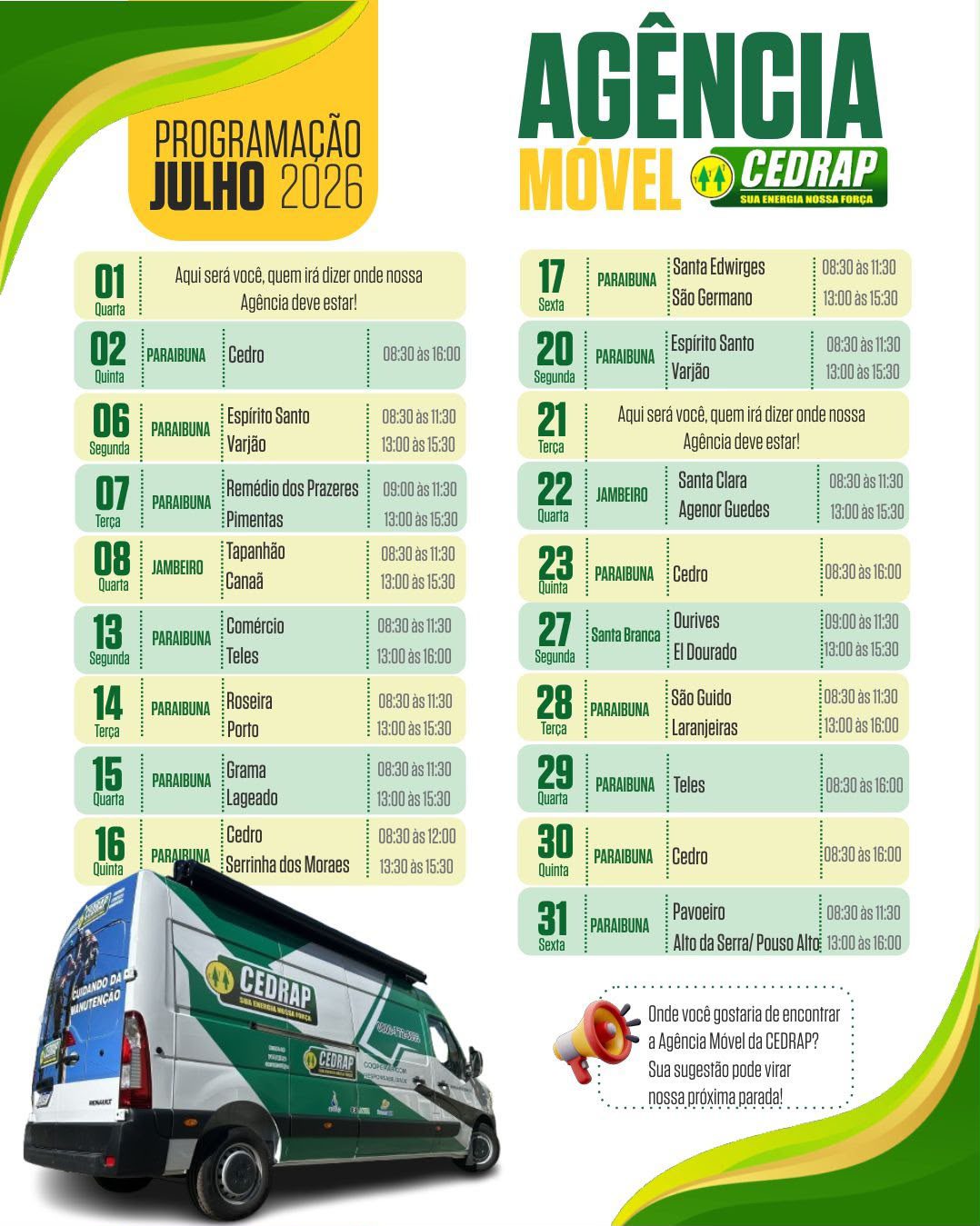 Programação Agência Móvel de Julho